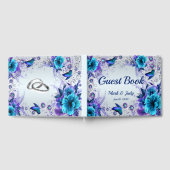 Blauw Bloemen en Vlinder Bruiloft Gastenboek (Volledig)