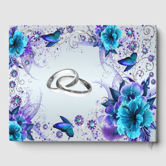 Blauw Bloemen en Vlinder Bruiloft Gastenboek (Achterkant)