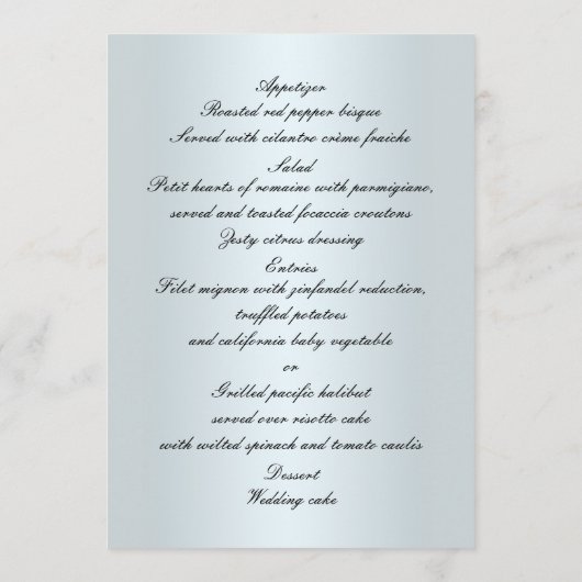 Blauw Bloemen en Vlinder Bruiloft Menu Kaart (Achterkant)