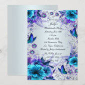 Blauw Bloemen en vlinder vrijgezellenfeest Kaart (Voorkant / Achterkant)