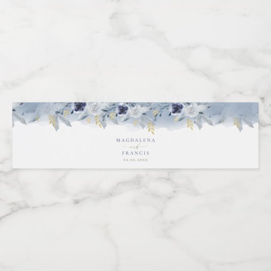 blauw bloemen - etiket van het flesje (Enkel label)