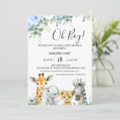 Blauw Bloemen Eucalyptus Safari Heads Baby shower Kaart (Staand voorkant)