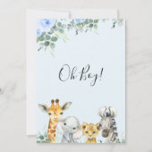 Blauw Bloemen Eucalyptus Safari Heads Baby shower Kaart (Achterkant)