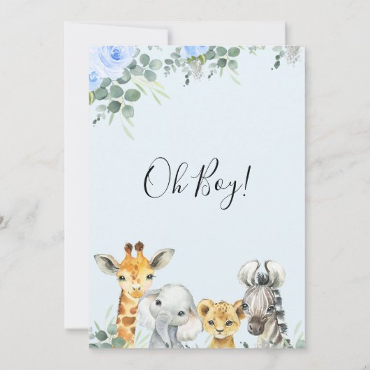 Blauw Bloemen Eucalyptus Safari Heads Baby shower Kaart (Achterkant)