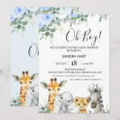 Blauw Bloemen Eucalyptus Safari Heads Baby shower Kaart (Voorkant / Achterkant)