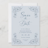 Blauw Bloemen Foto Save the Date (Voorkant)