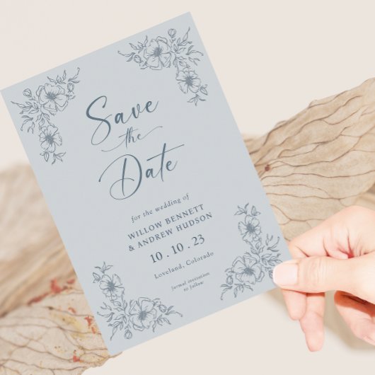 Blauw Bloemen Foto Save the Date