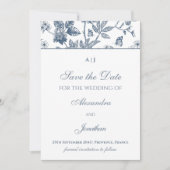 Blauw  Bloemen Frans Bewaar de datum Foto Kaart (Voorkant)