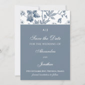 Blauw Bloemen Frans Bewaar de datum Foto Kaart (Voorkant)