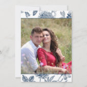 Blauw Bloemen Frans Bewaar de datum Foto Kaart (Achterkant)