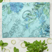  Blauw Bloemen Frans Parijs Postmark Patroon Theedoek (Gevouwen)