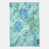  Blauw Bloemen Frans Parijs Postmark Patroon Theedoek (Verticaal)