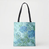  Blauw Bloemen Frans Parijs Postmark Patroon Tote Bag (Voorkant)