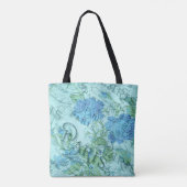  Blauw Bloemen Frans Parijs Postmark Patroon Tote Bag (Achterkant)