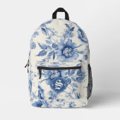 Blauw Bloemen Frans Toile Chinoiserie gepersonalis Bedrukte Rugzak (Voorkant)