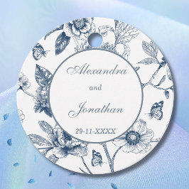 Blauw Bloemen Franse bruiloft Dank u Bedankjes Labels