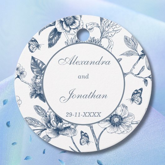 Blauw Bloemen Franse bruiloft Dank u Bedankjes Labels