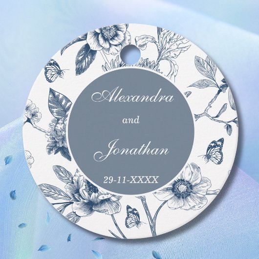 Blauw  Bloemen Franse bruiloft Dank u Bedankjes Labels