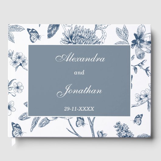 Blauw  Bloemen Franse bruiloft Gastenboek (Voorkant)