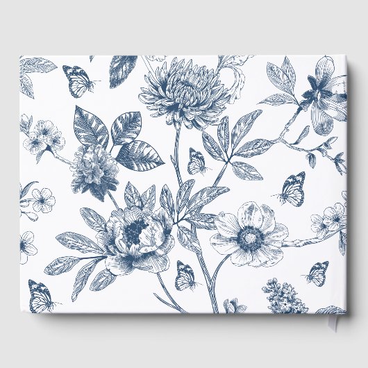 Blauw  Bloemen Franse bruiloft Gastenboek (Achterkant)