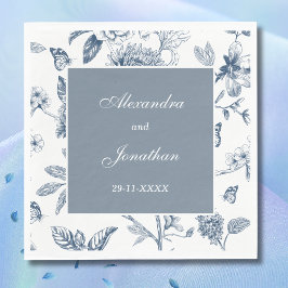 Blauw Bloemen Franse bruiloft Servet