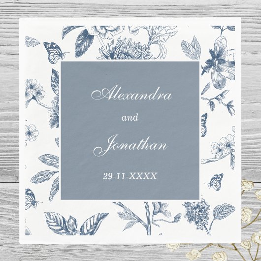 Blauw  Bloemen Franse bruiloft Servet