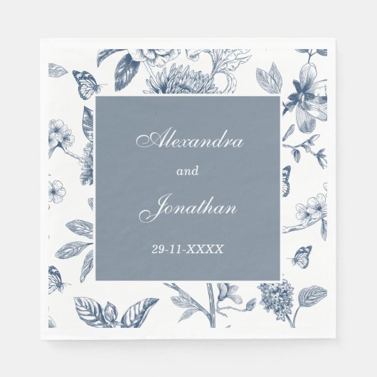 Blauw  Bloemen Franse bruiloft Servet (Voorkant)