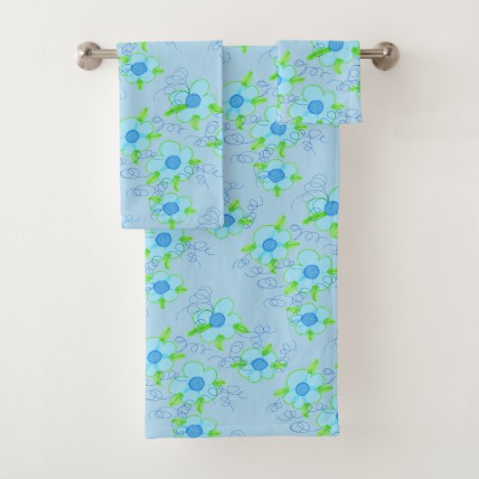 Blauw Bloemen gedrukt Bad Handdoek (Insitu)