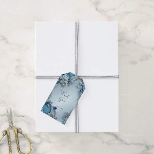 Blauw  Bloemen Gift Label Cadeaulabel (Met Touw)