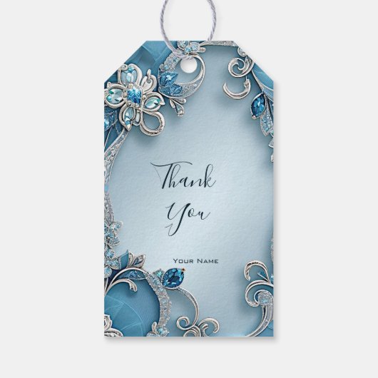 Blauw  Bloemen Gift Label Cadeaulabel (Achterkant)