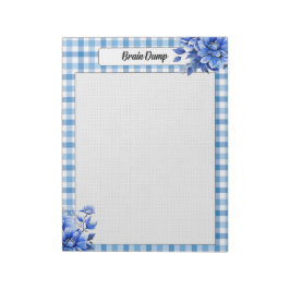 Blauw Bloemen Gingham_ Hersenen Dump Notitieblok