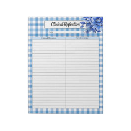 Blauw Bloemen Gingham_ Klinische reflectie Notitieblok