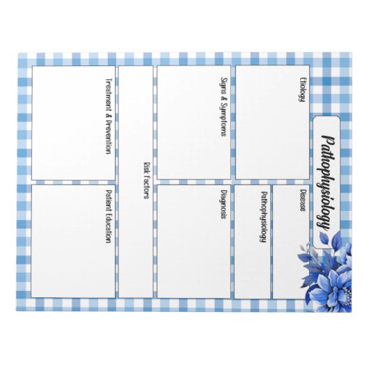 Blauw Bloemen Gingham_ Pathofysiologie Temp Notitieblok (Voorkant)