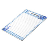 Blauw Bloemen Gingham_ Verpleging Notes Notitieblok (Schuin)