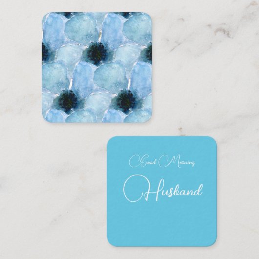 Blauw Bloemen Goedemorgen Man Notitiekaartje (Voorkant / Achterkant)