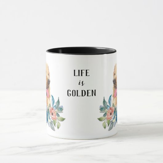 Blauw Bloemen Golden Retriever Life Mok (Midden)