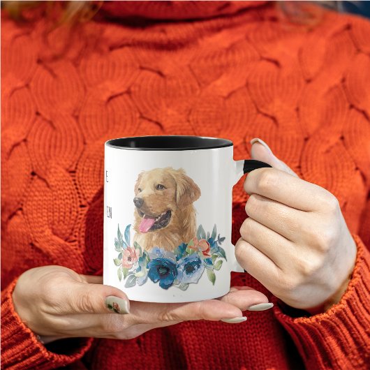 Blauw Bloemen Golden Retriever Life Mok