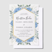 Blauw Bloemen Goud Bladeren Nuestra Boda Bruiloft Vellum Uitnodigingen (Offset)