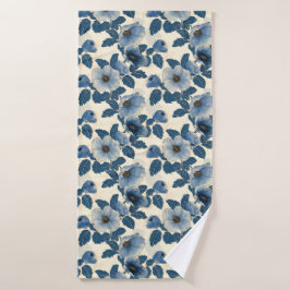Blauw Bloemen Goud Glitter Japans Ukiyo-e Badhanddoek