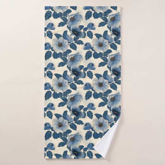 Blauw Bloemen Goud Glitter Japans Ukiyo-e Badhanddoek (Badhanddoek)