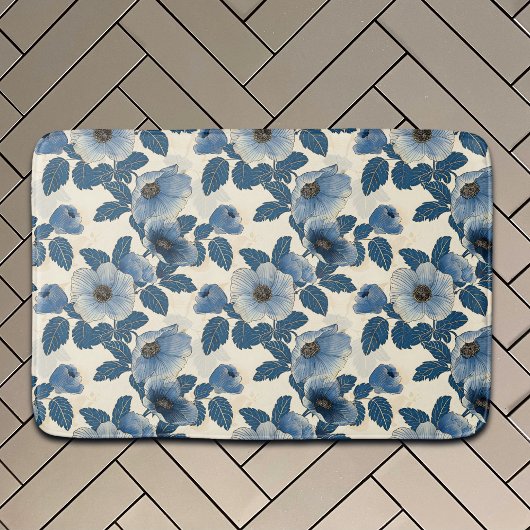 Blauw Bloemen Goud Glitter Japans Ukiyo-e Badmat