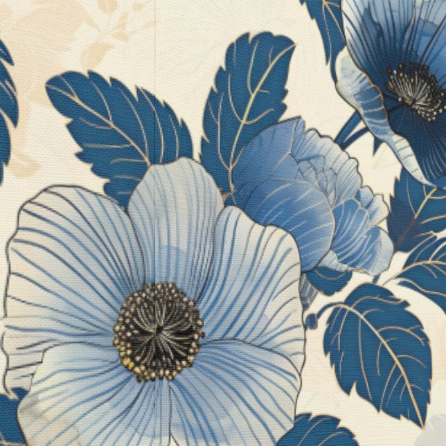 Blauw Bloemen Goud Glitter Japans Ukiyo-e Behang (Zoom)