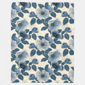 Blauw Bloemen Goud Glitter Japans Ukiyo-e Fleece Deken (Voorkant)