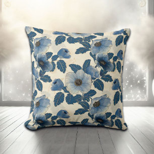 Blauw Bloemen Goud Glitter Japans Ukiyo-e Kussen