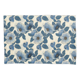 Blauw Bloemen Goud Glitter Japans Ukiyo-e Kussensloop