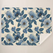 Blauw Bloemen Goud Glitter Japans Ukiyo-e Sherpa Deken (Voorkant (horizontaal))