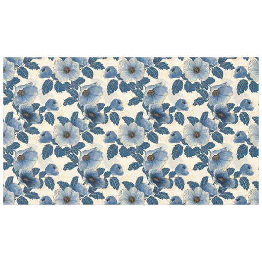 Blauw Bloemen Goud Glitter Japans Ukiyo-e Tafelkleed (Voorkant (Horizontaal))