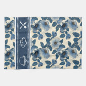Blauw Bloemen Goud Glitter Japans Ukiyo-e Theedoek (Horizontaal)