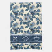 Blauw Bloemen Goud Glitter Japans Ukiyo-e Theedoek (Verticaal)