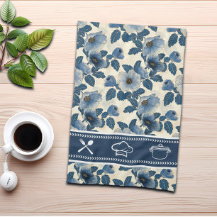 Blauw Bloemen Goud Glitter Japans Ukiyo-e Theedoek